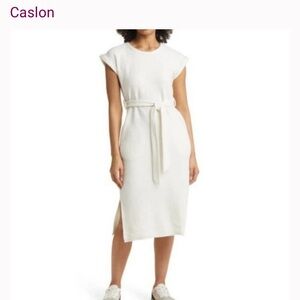 Nordstrom Women's Caslon Cream textured Belted Midi Dress